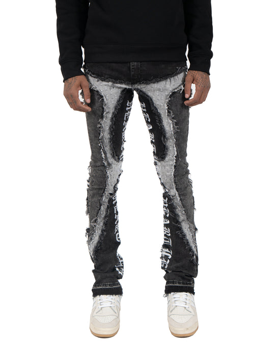 HEARTLESS | Script Tattoo Stacked Skinny Jeans in Grey Acid Wash