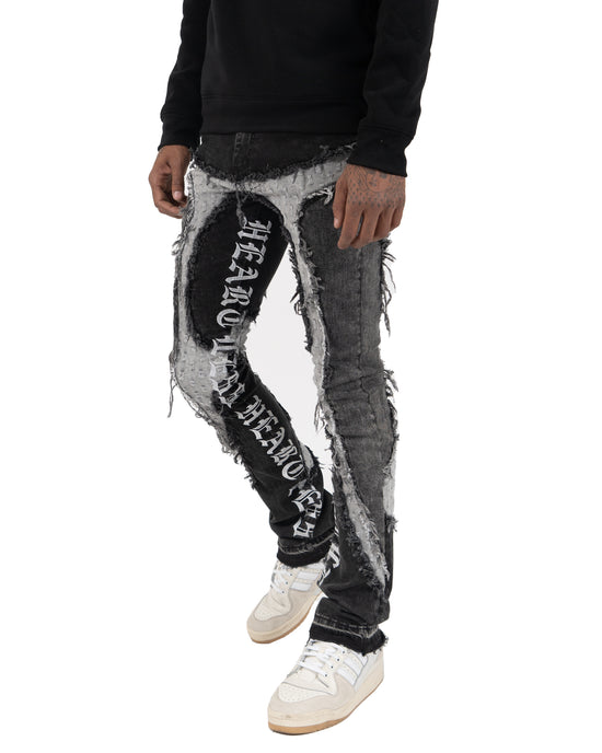 HEARTLESS | Script Tattoo Stacked Skinny Jeans in Grey Acid Wash