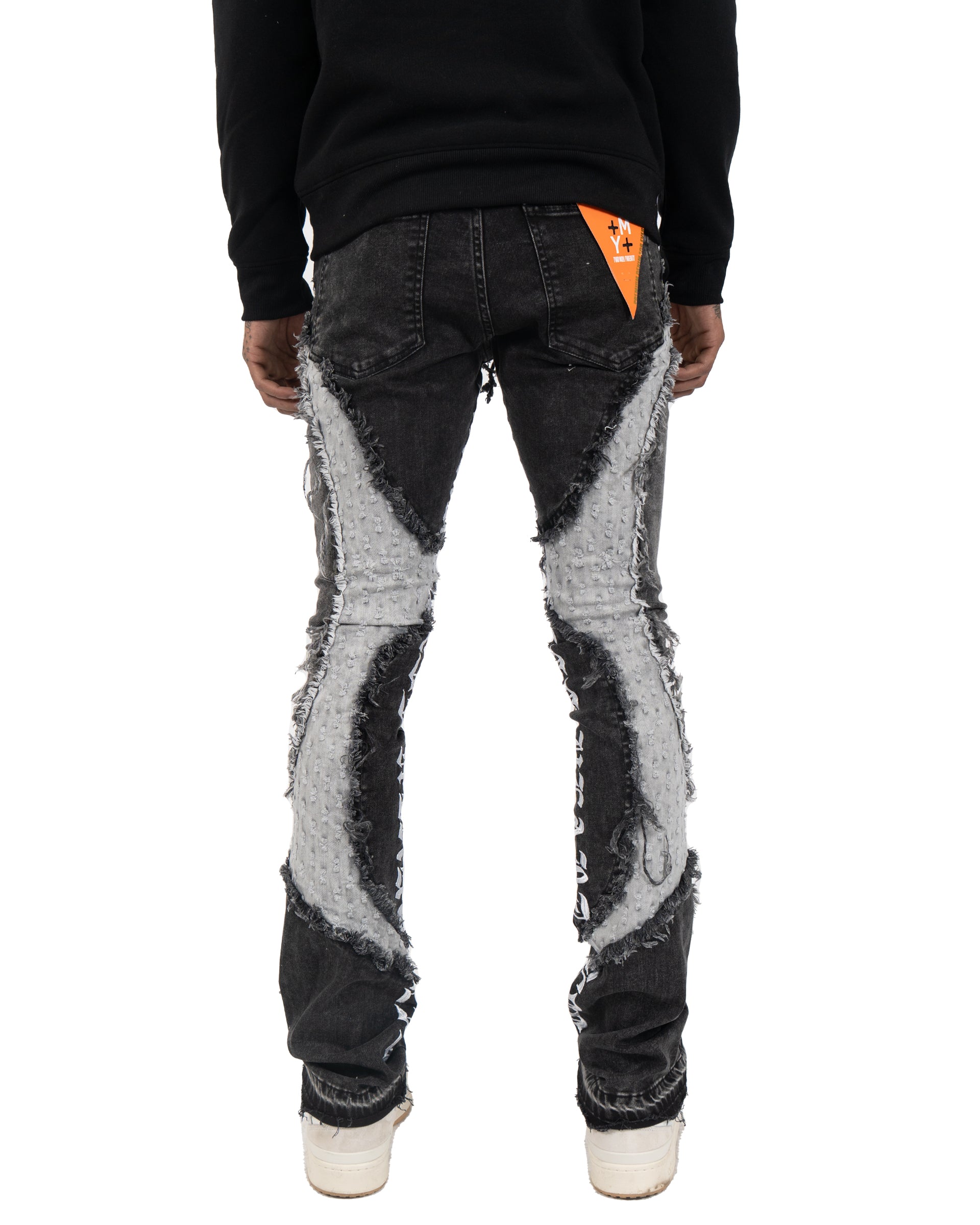 HEARTLESS | Script Tattoo Stacked Skinny Jeans in Grey Acid Wash
