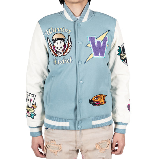 Men's Dragon Warrior Skull Varsity Jacket | Light Blue
