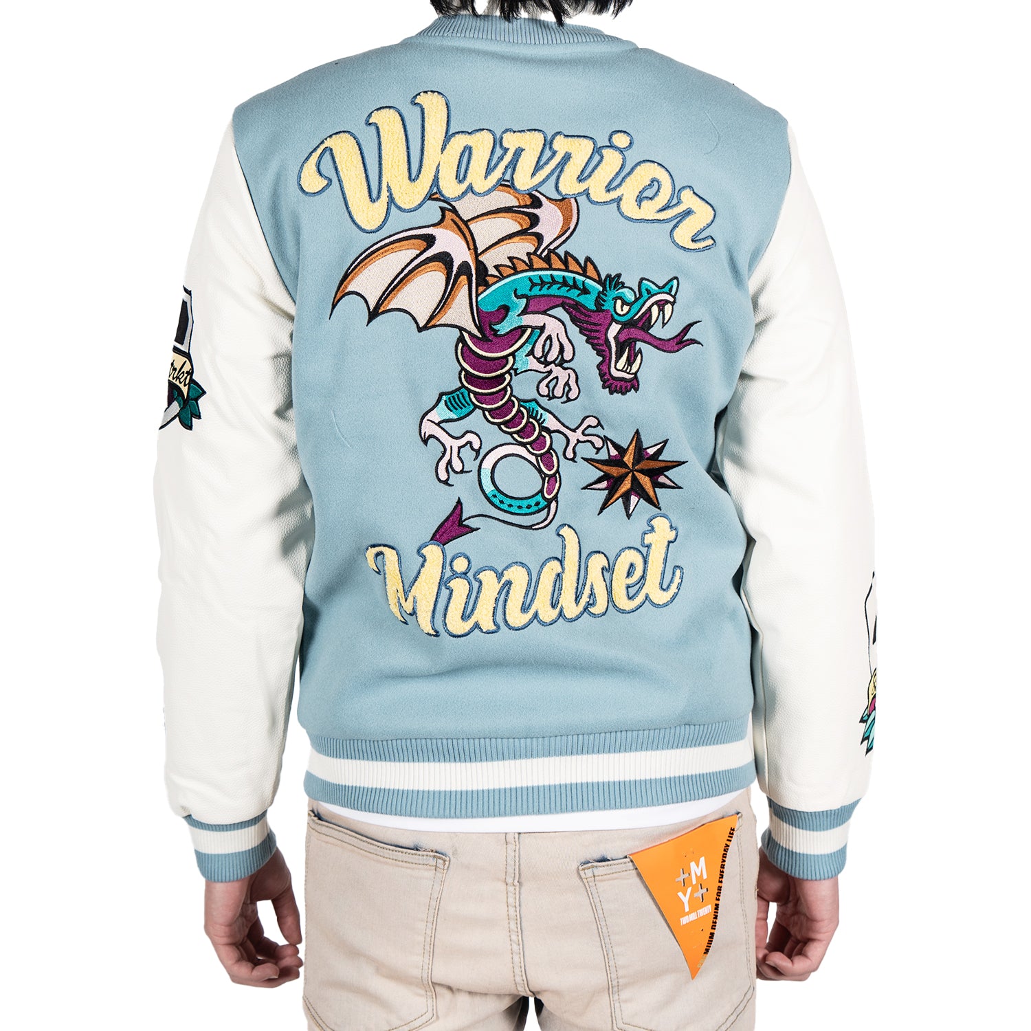 Men's Dragon Warrior Skull Varsity Jacket | Light Blue