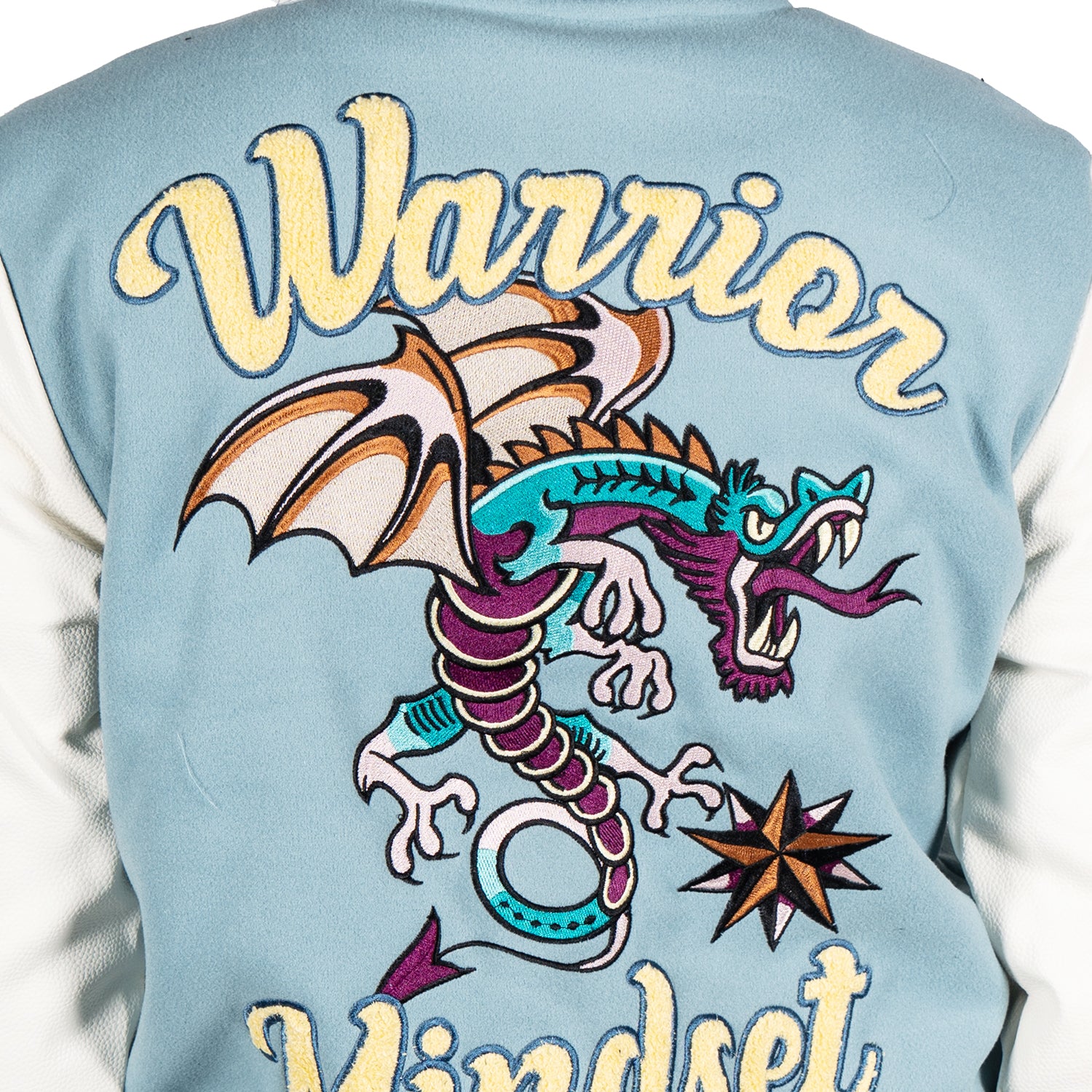 Men's Dragon Warrior Skull Varsity Jacket | Light Blue