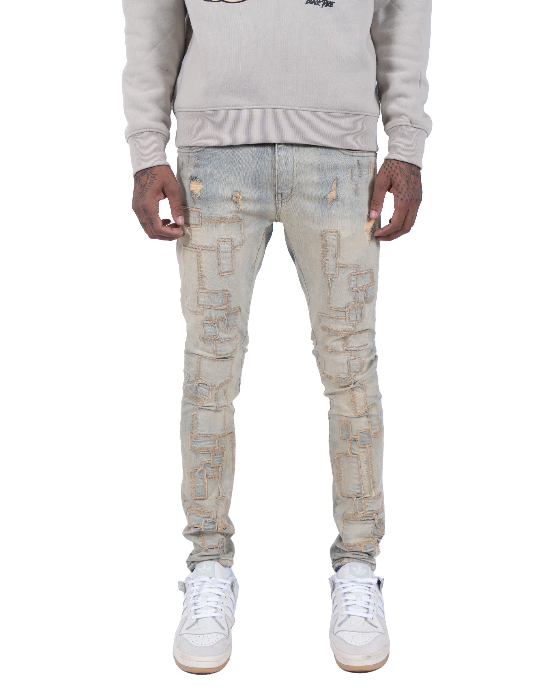 ARCHER | Geometric Patchwork Skinny Jeans in Vintage Wash