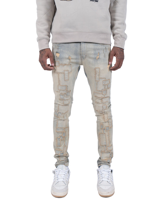 ARCHER | Geometric Patchwork Skinny Jeans in Vintage Wash
