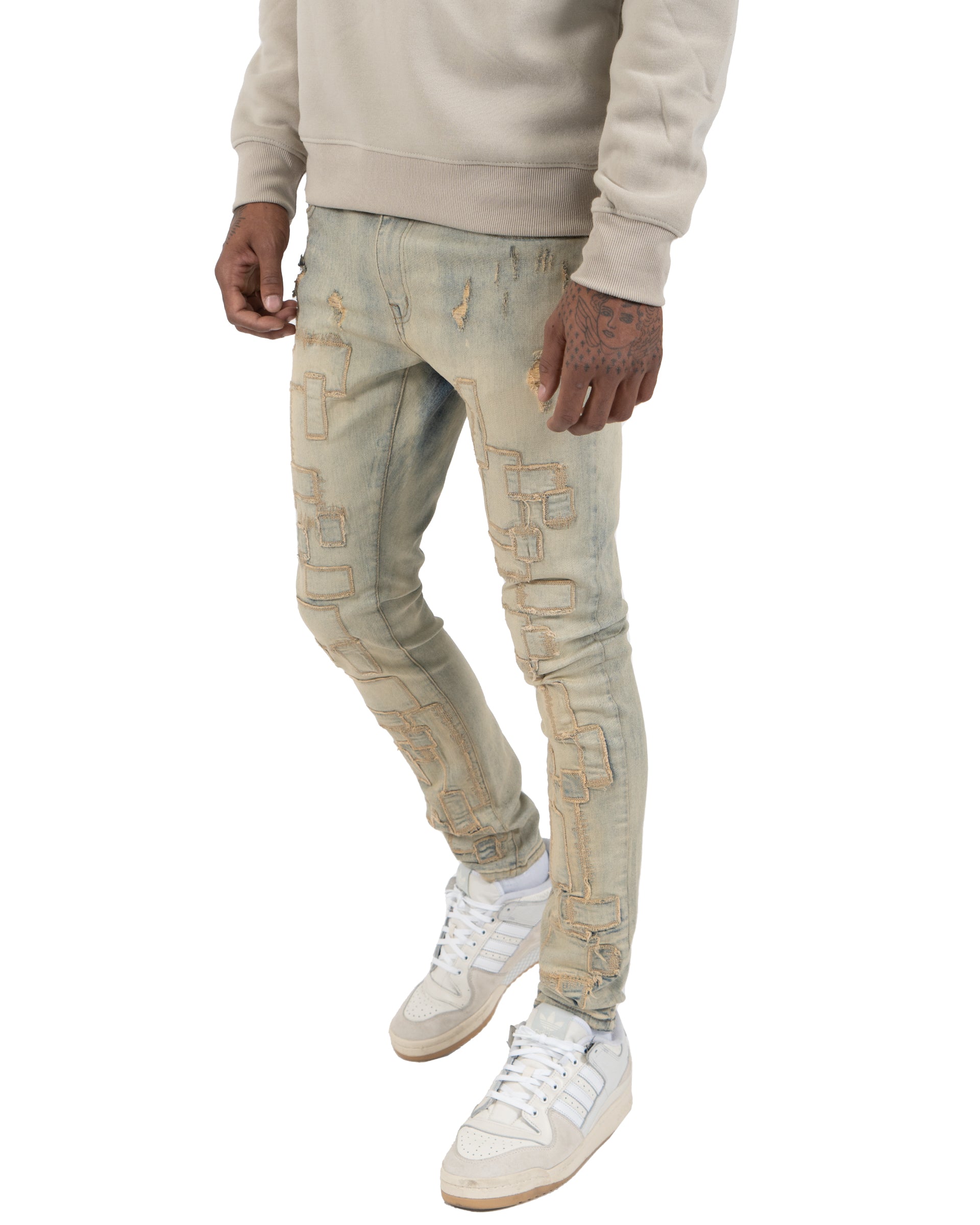 ARCHER | Geometric Patchwork Skinny Jeans in Vintage Wash