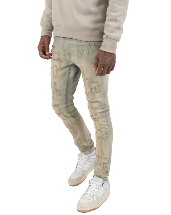 ARCHER | Geometric Patchwork Skinny Jeans in Vintage Wash