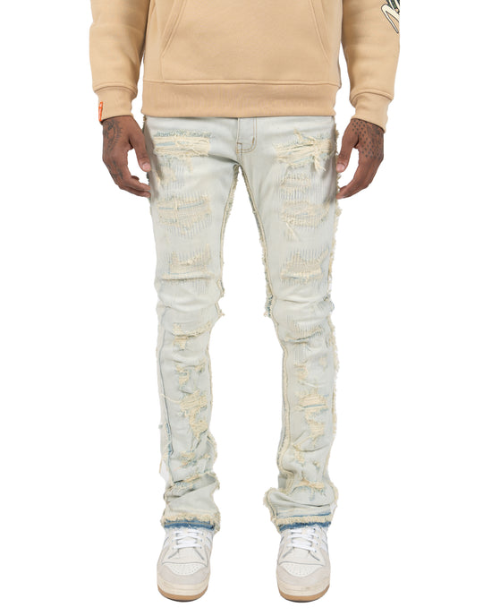 AVONDALE | Frayed Stacked Skinny Flare Leg Jeans in Light Vintage
