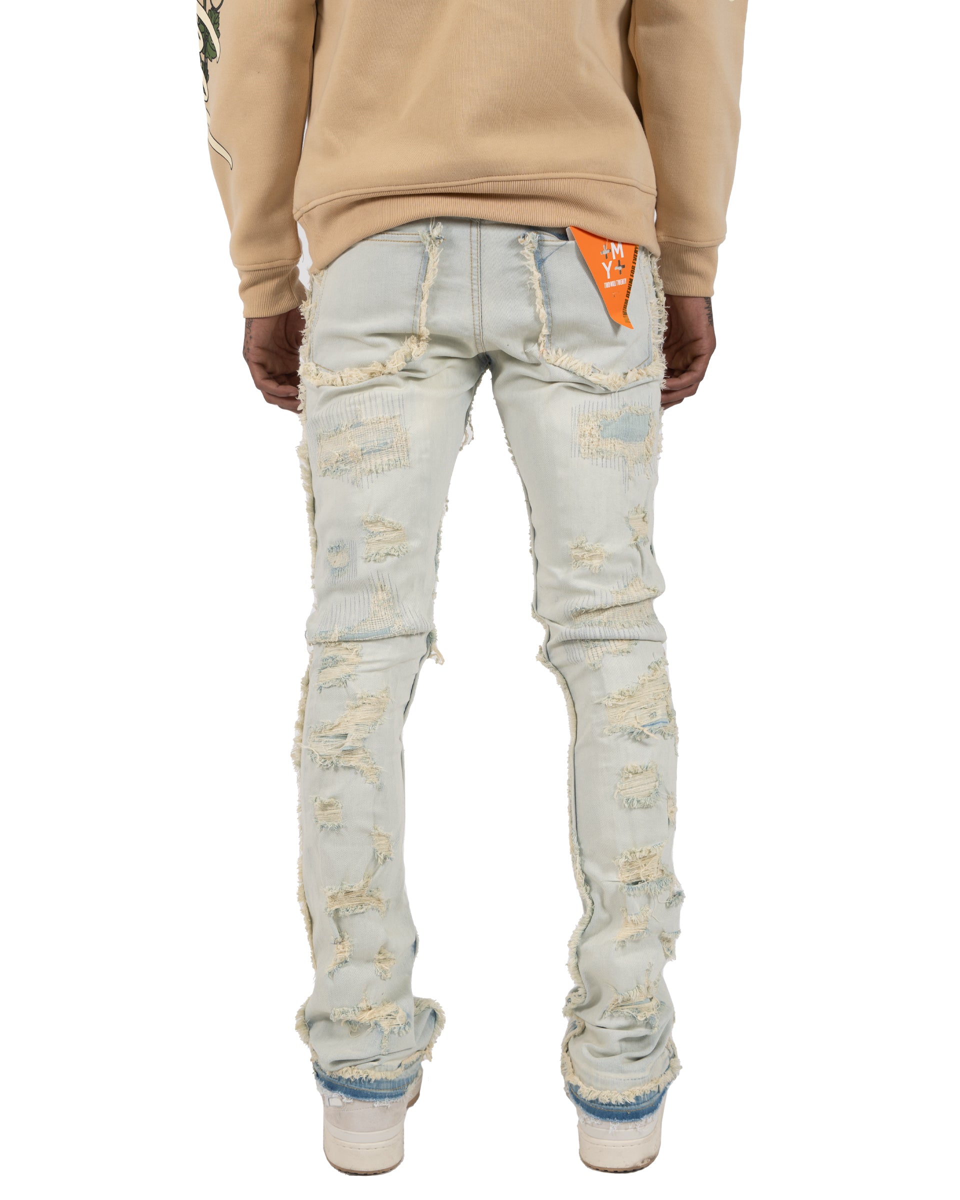 AVONDALE | Frayed Stacked Skinny Flare Leg Jeans in Light Vintage