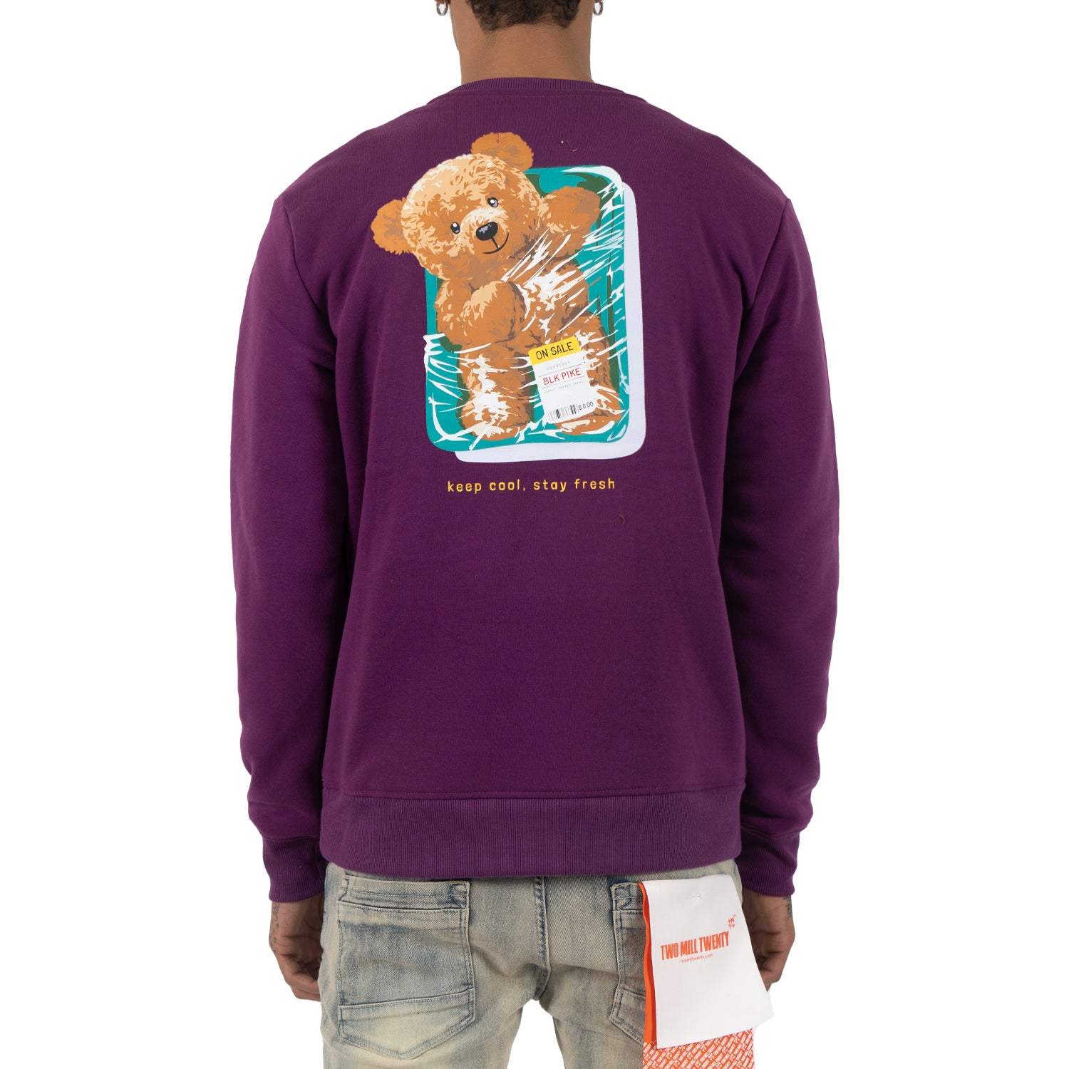 Men's Shrink Wrap Teddy Bear Crewneck Sweatshirt | Grape