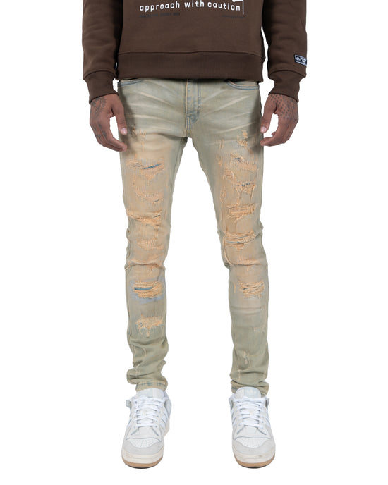 ERIE | Rip & Repair Skinny Jeans in Vintage Green