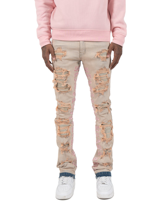 HEARTLESS | Script Tattoo Stacked Skinny Jeans in Light Pink Wash
