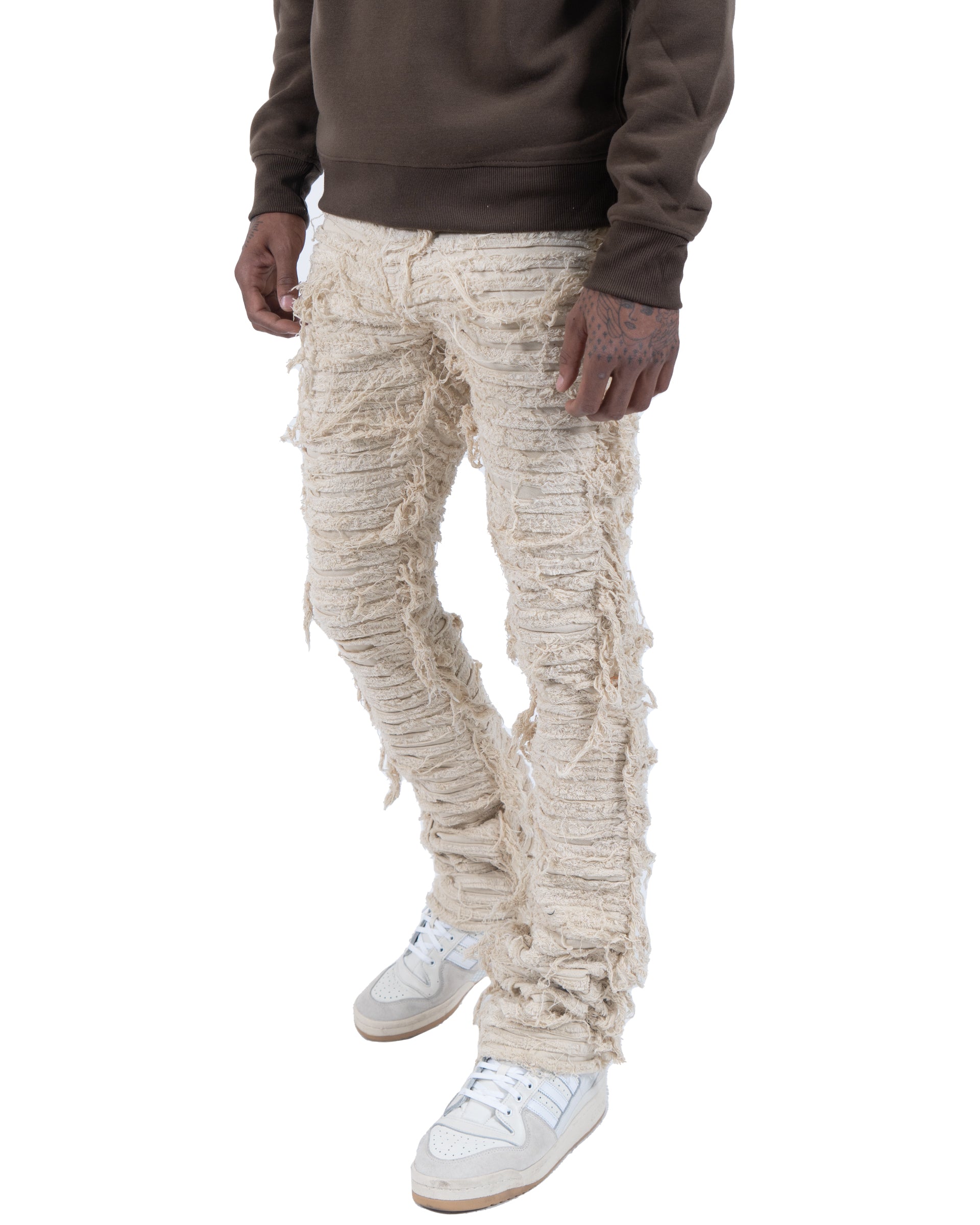 LOGAN | Textured Skinny Bootcut Stack Jeans in Bone White