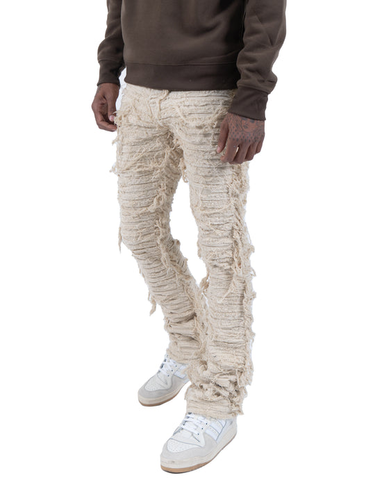 LOGAN | Textured Skinny Bootcut Stack Jeans in Bone White