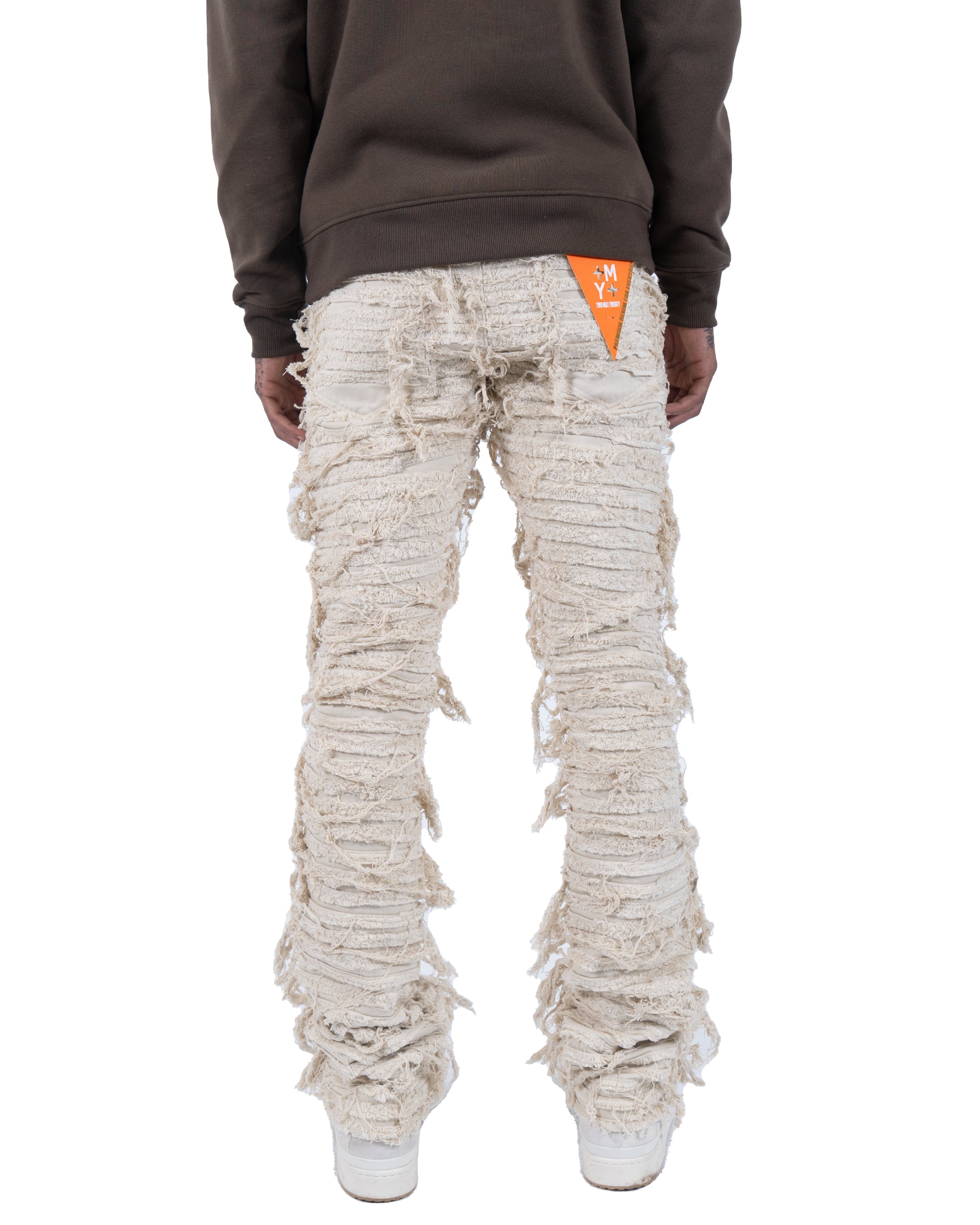 LOGAN | Textured Skinny Bootcut Stack Jeans in Bone White