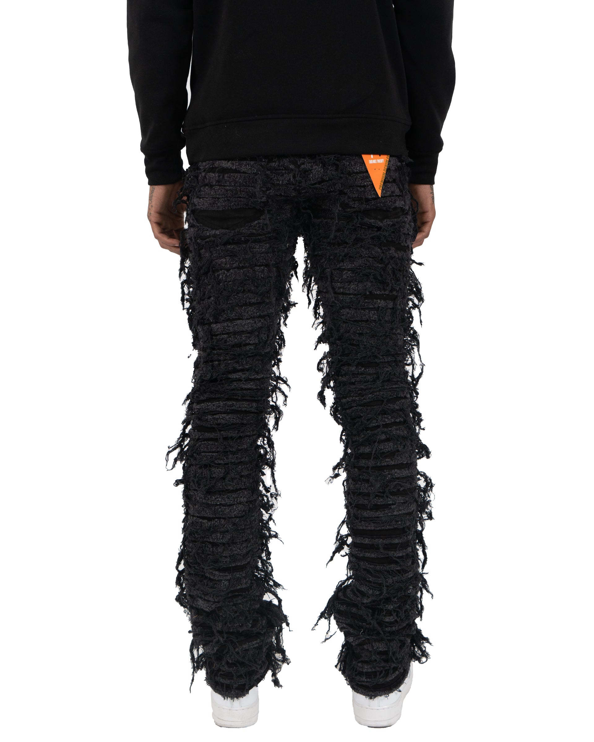 LOGAN | Textured Skinny Bootcut Stack Jeans in Jet Black