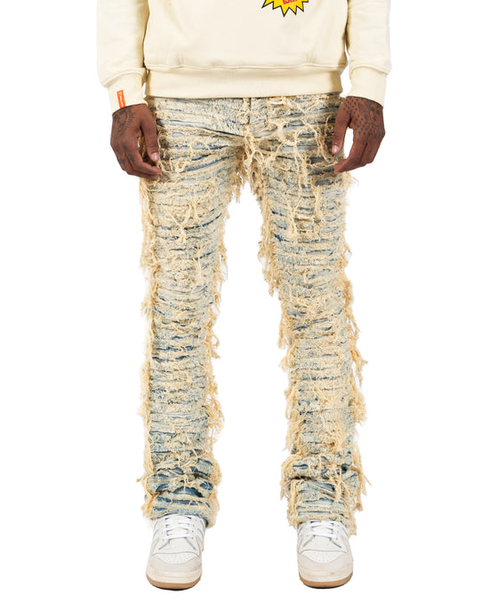LOGAN | Textured Skinny Bootcut Stack Jeans in Vintage Blue