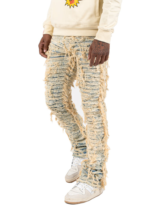 LOGAN | Textured Skinny Bootcut Stack Jeans in Vintage Blue