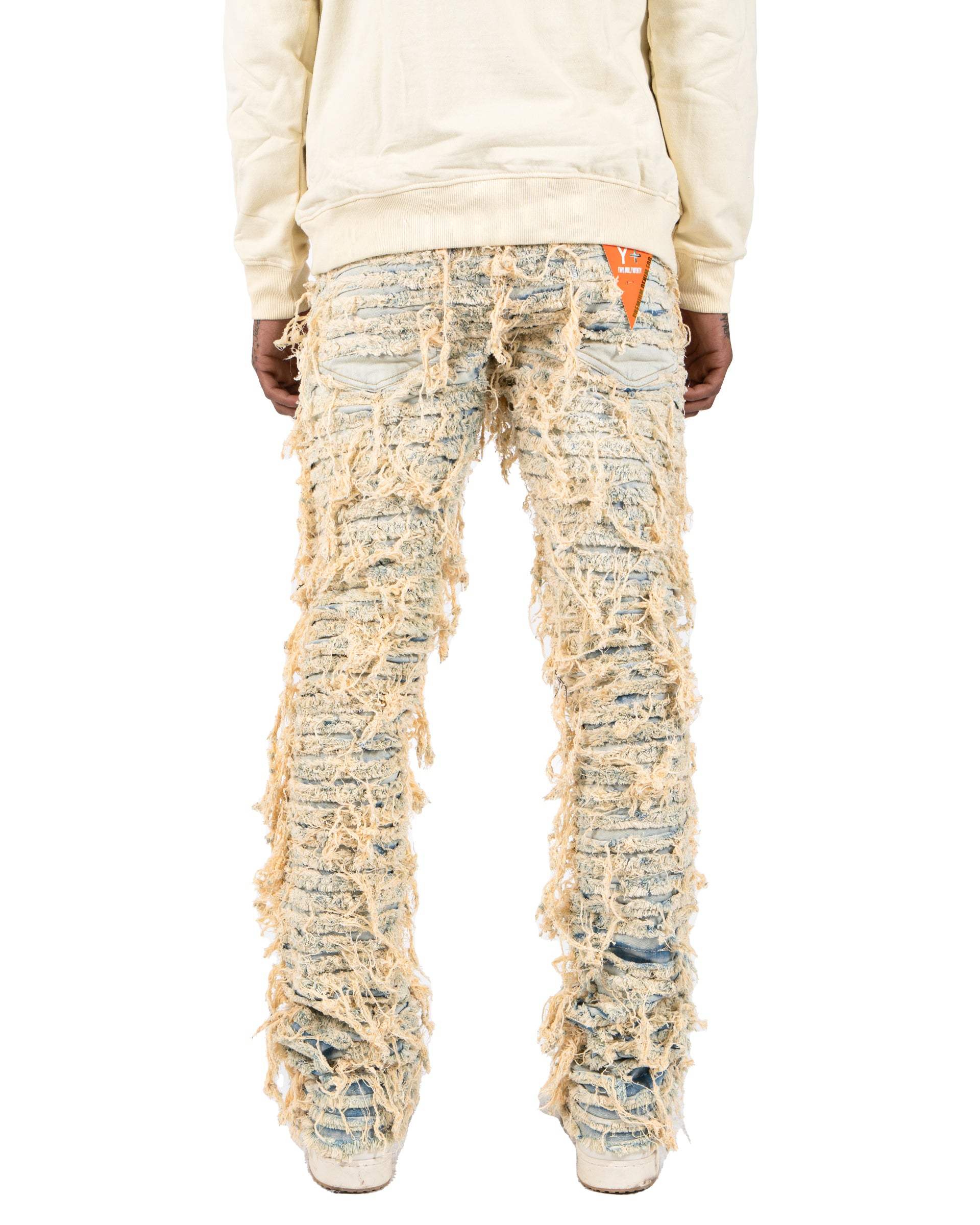 LOGAN | Textured Skinny Bootcut Stack Jeans in Vintage Blue