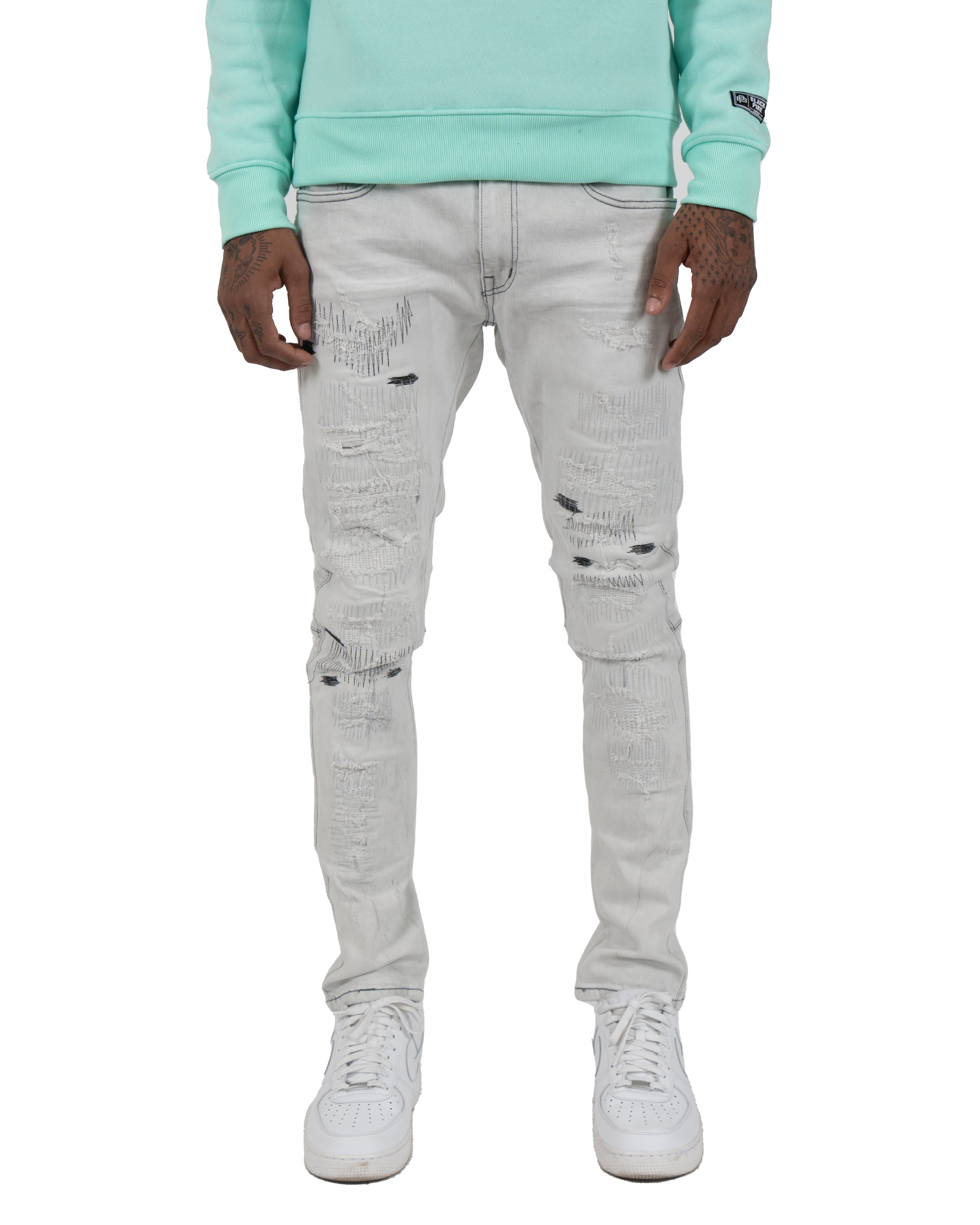 MONTICELLO | Stitched and Repaired Skinny Jeans in Gray