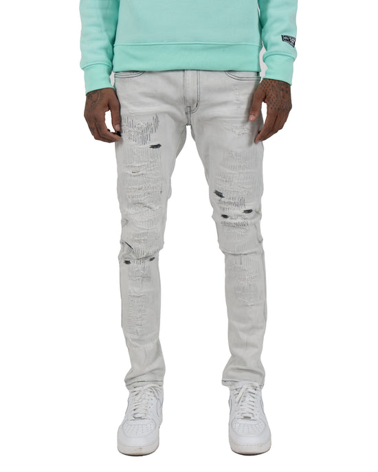 MONTICELLO | Stitched and Repaired Skinny Jeans in Gray