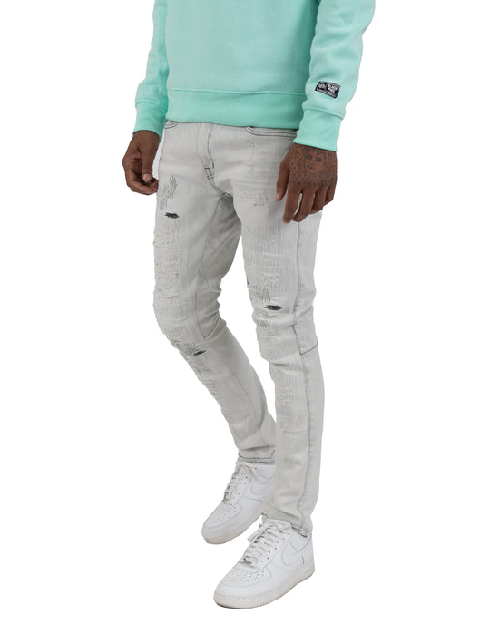 MONTICELLO | Stitched and Repaired Skinny Jeans in Gray