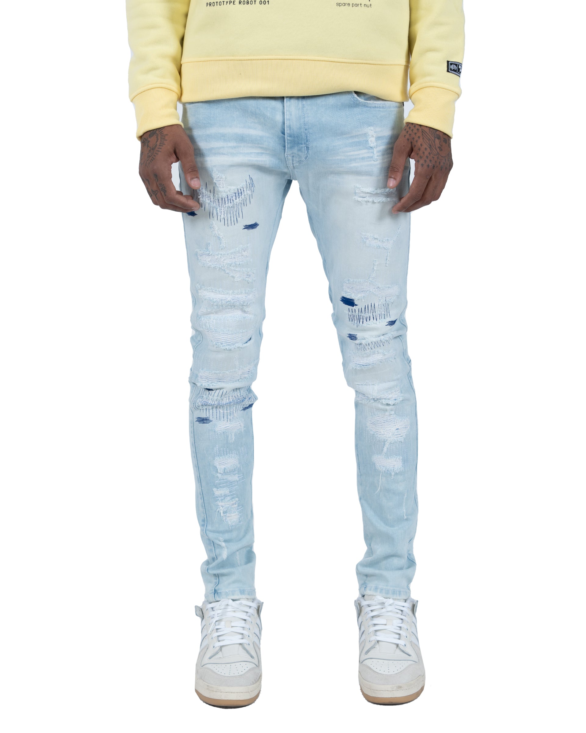 MONTICELLO | Stitched and Repaired Skinny Jeans in Light / Royal Blue