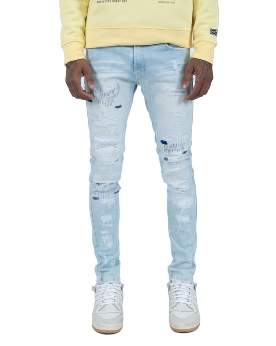 MONTICELLO | Stitched and Repaired Skinny Jeans in Light / Royal Blue