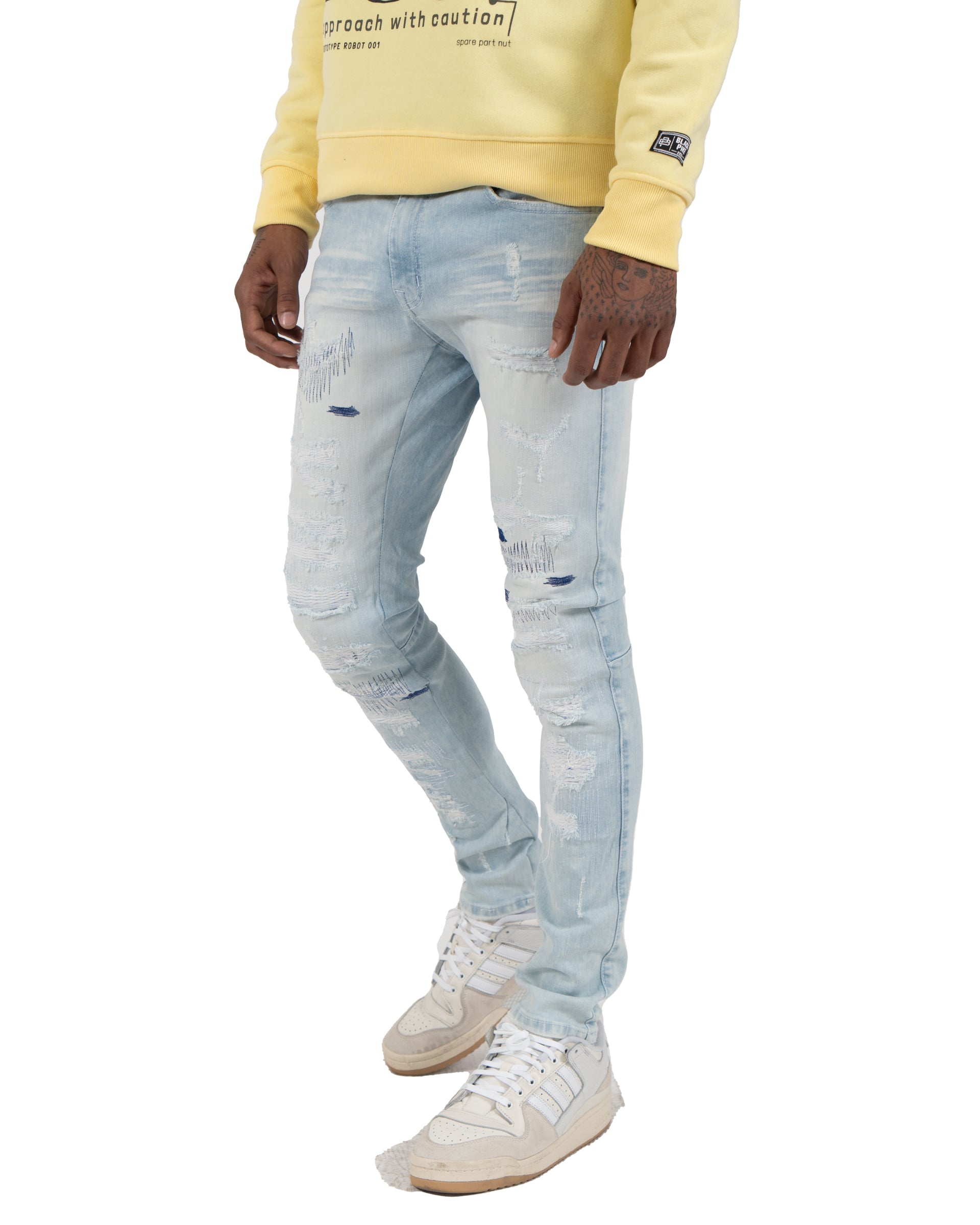 MONTICELLO | Stitched and Repaired Skinny Jeans in Light / Royal Blue