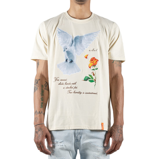 Men's White Dove Rose Script Graphic Tee | Cream