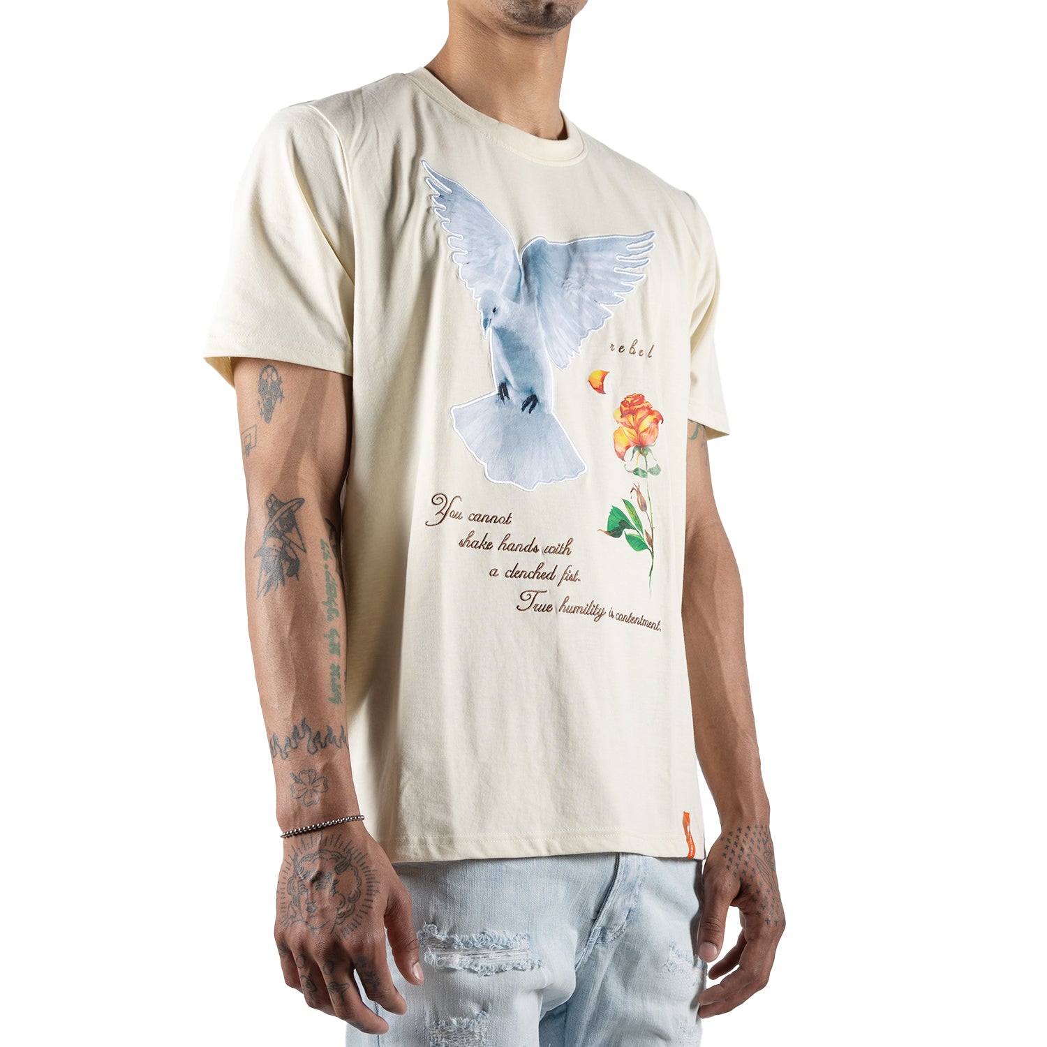Men's White Dove Rose Script Graphic Tee | Cream