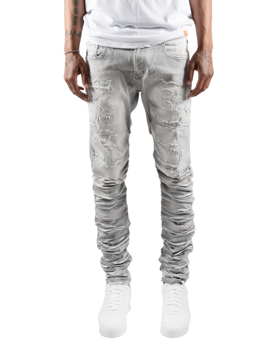 MONROE | Skinny Fit Distressed Ruched Denim Jeans in Grey