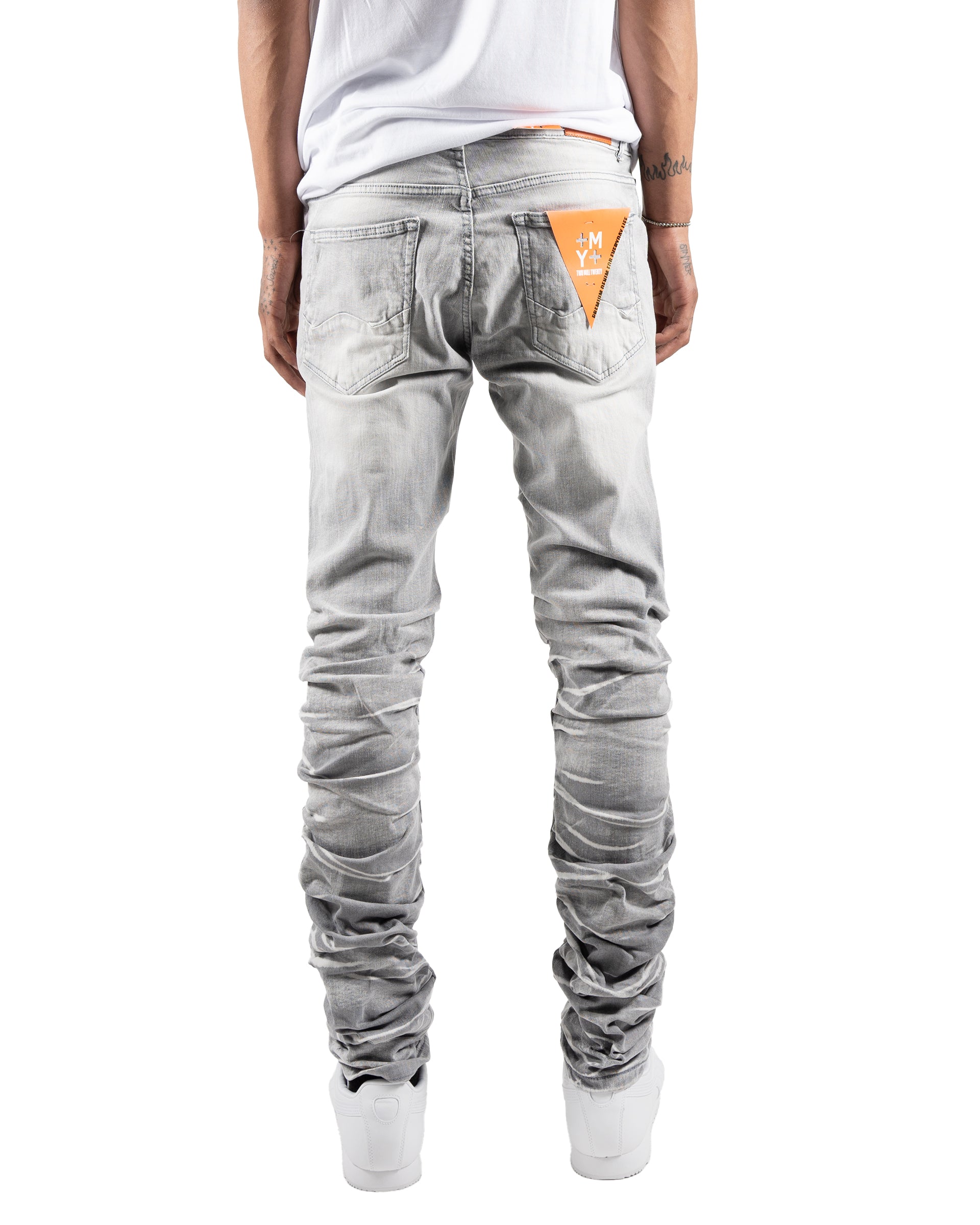 MONROE | Skinny Fit Distressed Ruched Denim Jeans in Grey