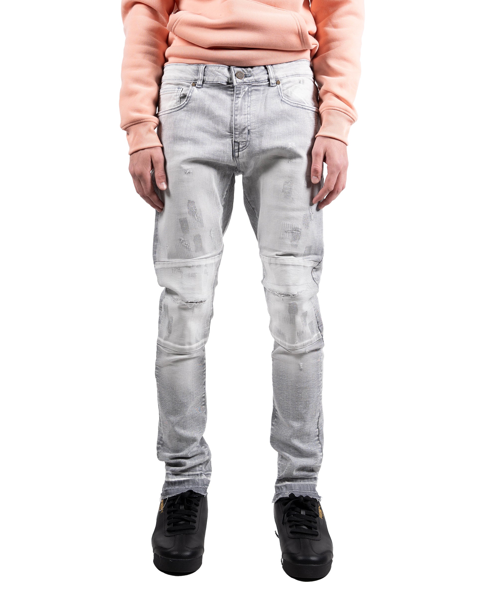 Silver Paint Skinny Jeans in Grey