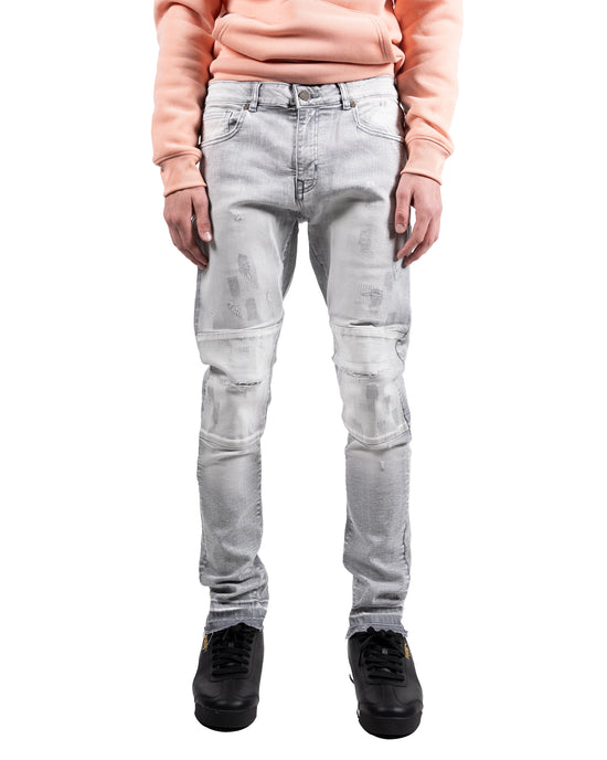 Silver Paint Skinny Jeans in Grey