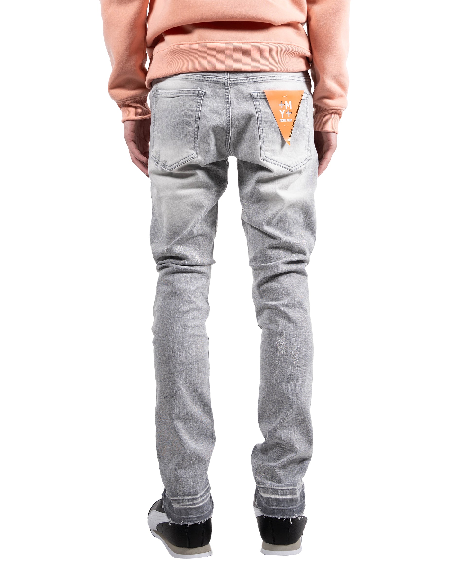 Silver Paint Skinny Jeans in Grey