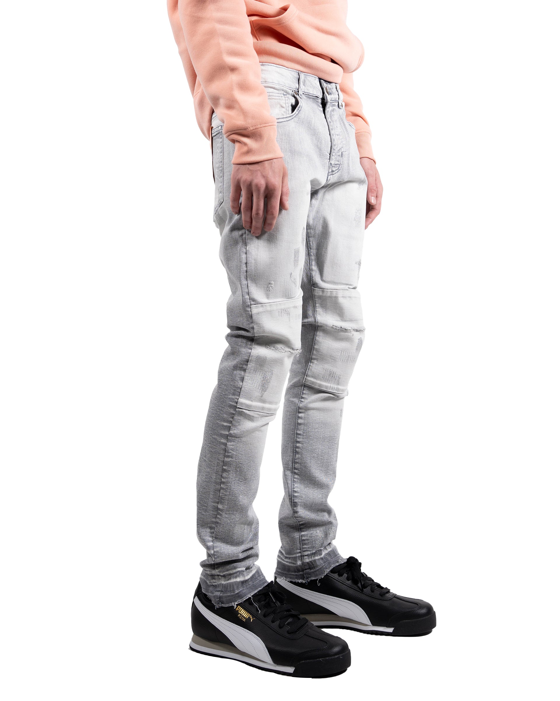 Silver Paint Skinny Jeans in Grey