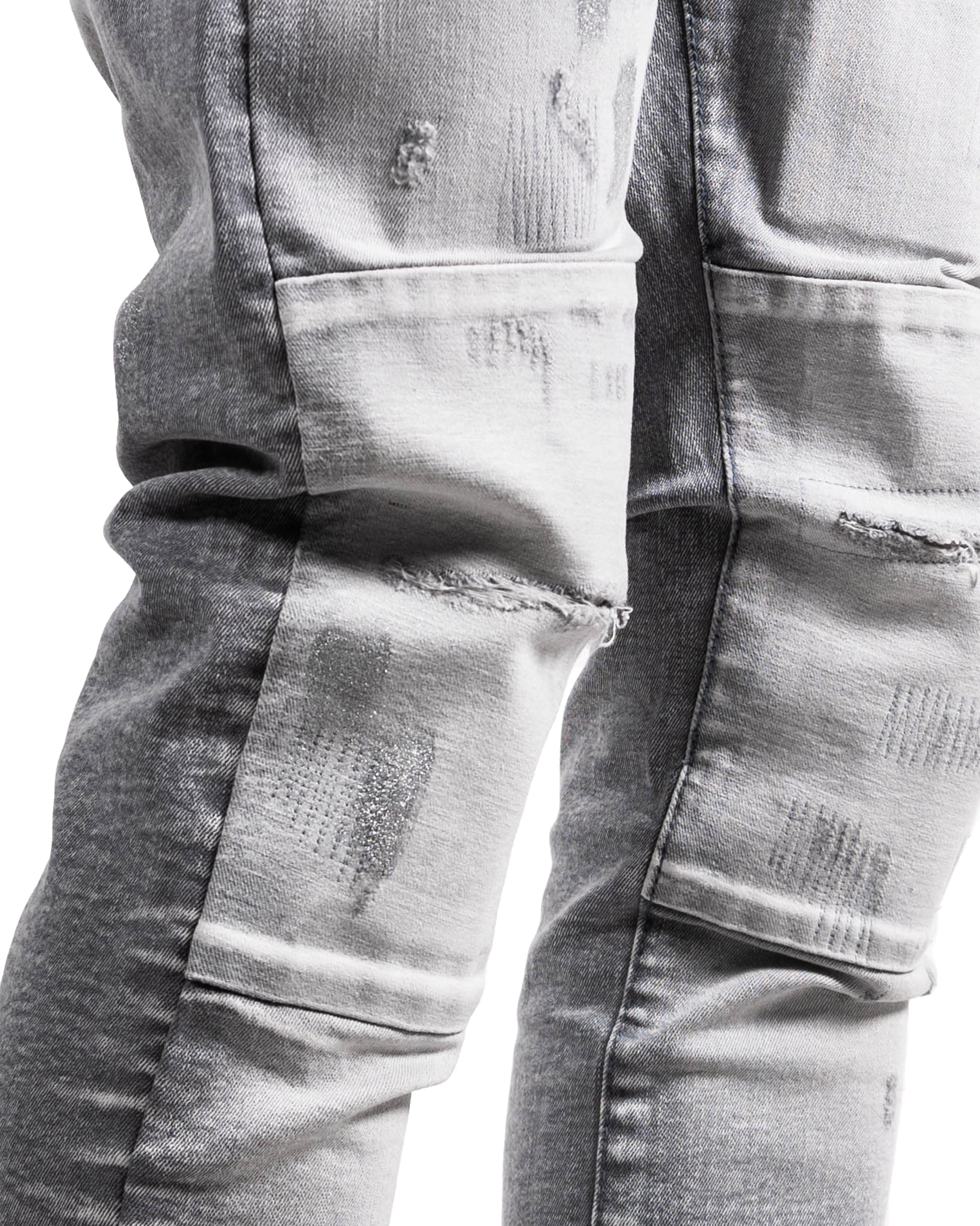 Silver Paint Skinny Jeans in Grey
