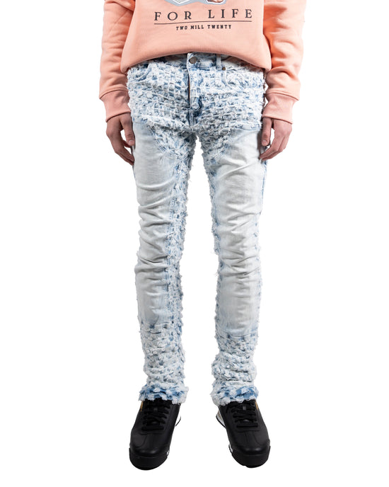 Frayed Texture Slim Boot Jeans in Ice Blue