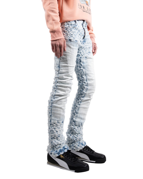 Frayed Texture Slim Boot Jeans in Ice Blue