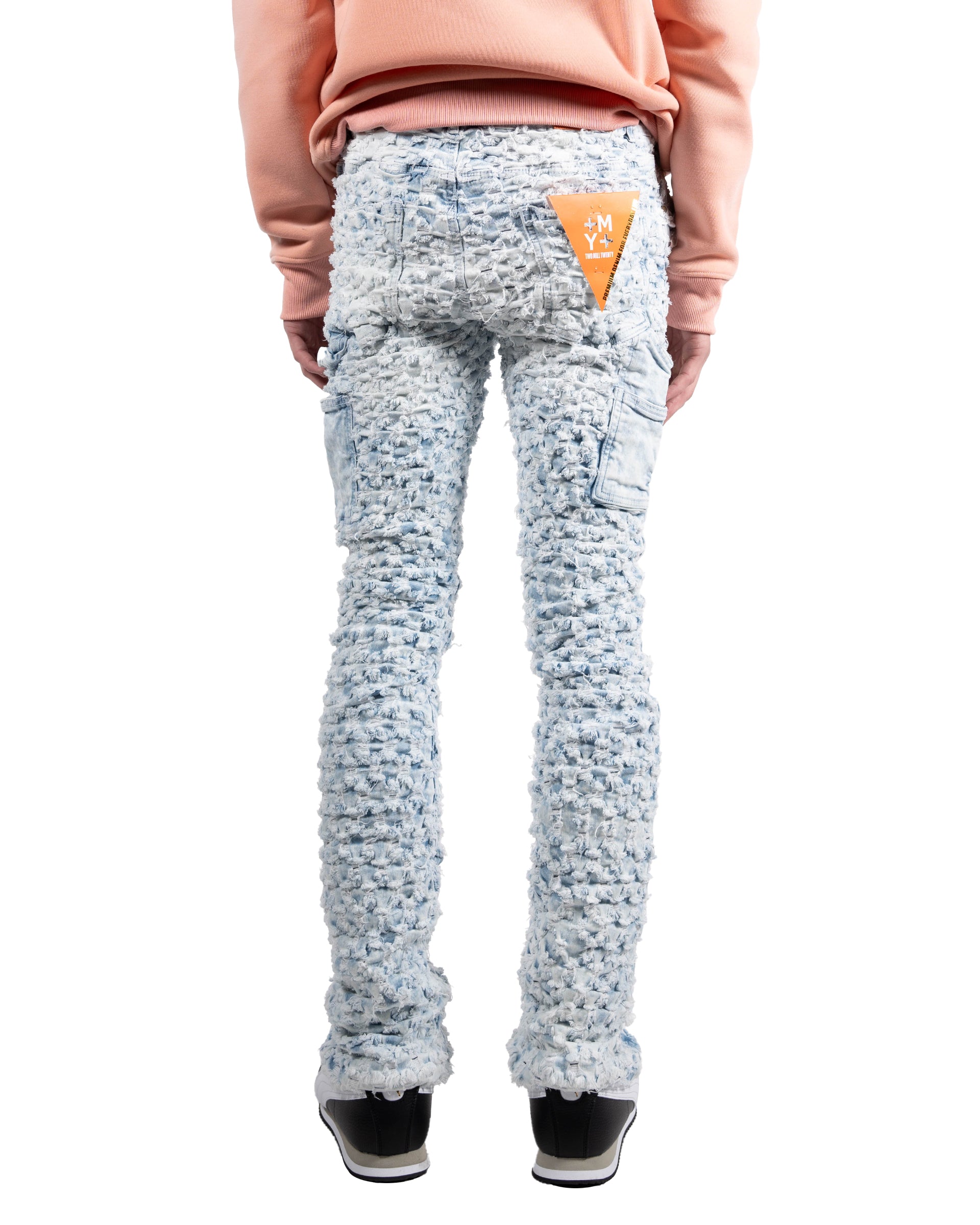 Frayed Texture Slim Boot Jeans in Ice Blue