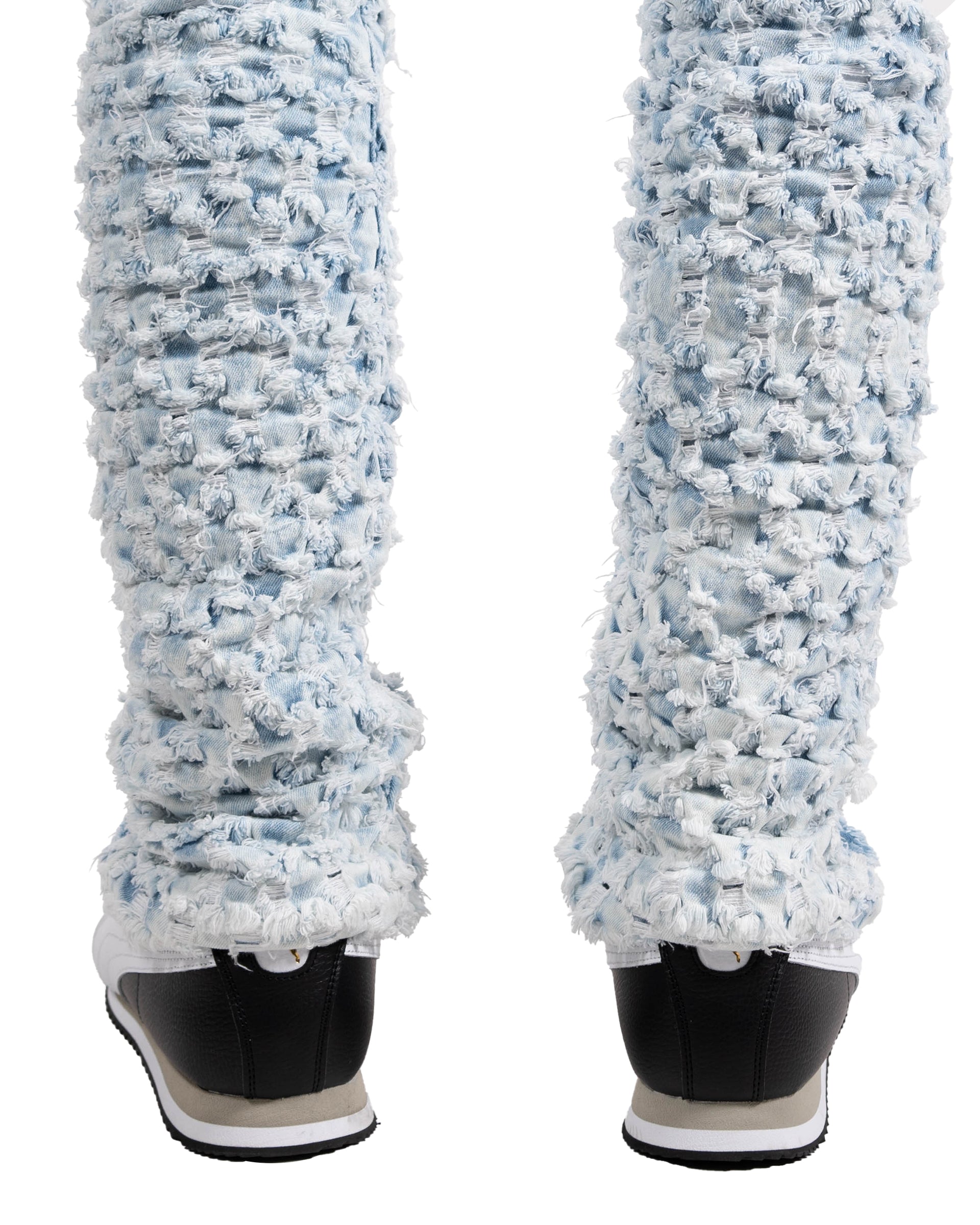 Frayed Texture Slim Boot Jeans in Ice Blue
