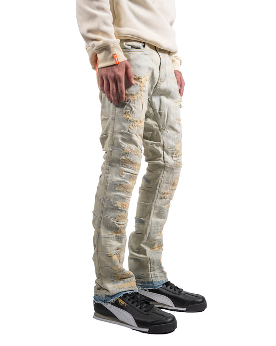 Distressed Pleat Leg Skinny Jeans in Light Blue