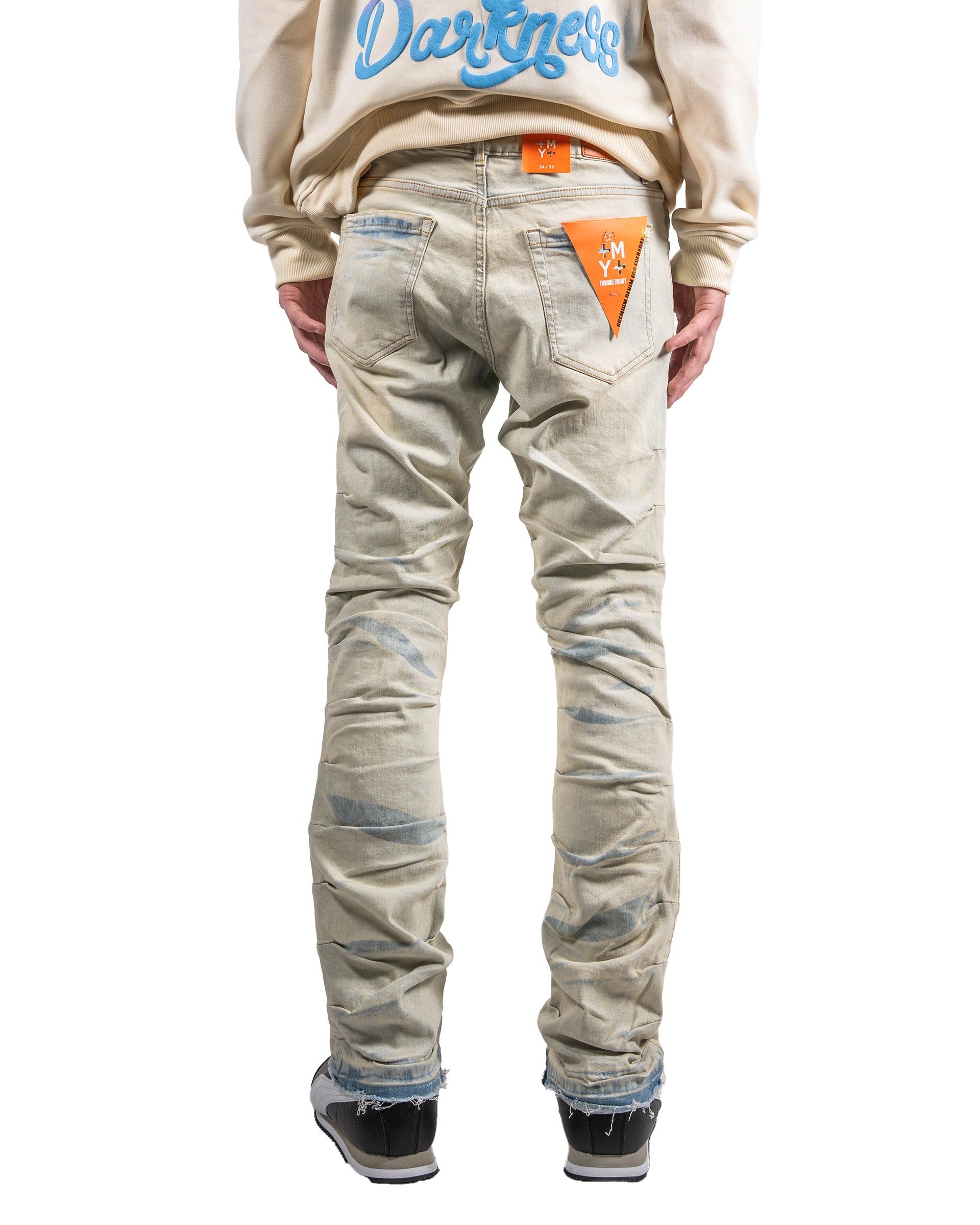 Distressed Pleat Leg Skinny Jeans in Light Blue