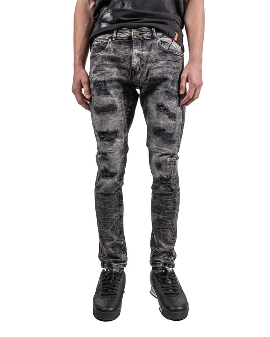 Aged Two-Tone Skinny Jeans in Black Wash