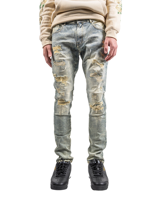 Aged Two-Tone Skinny Jeans in Vintage Blue