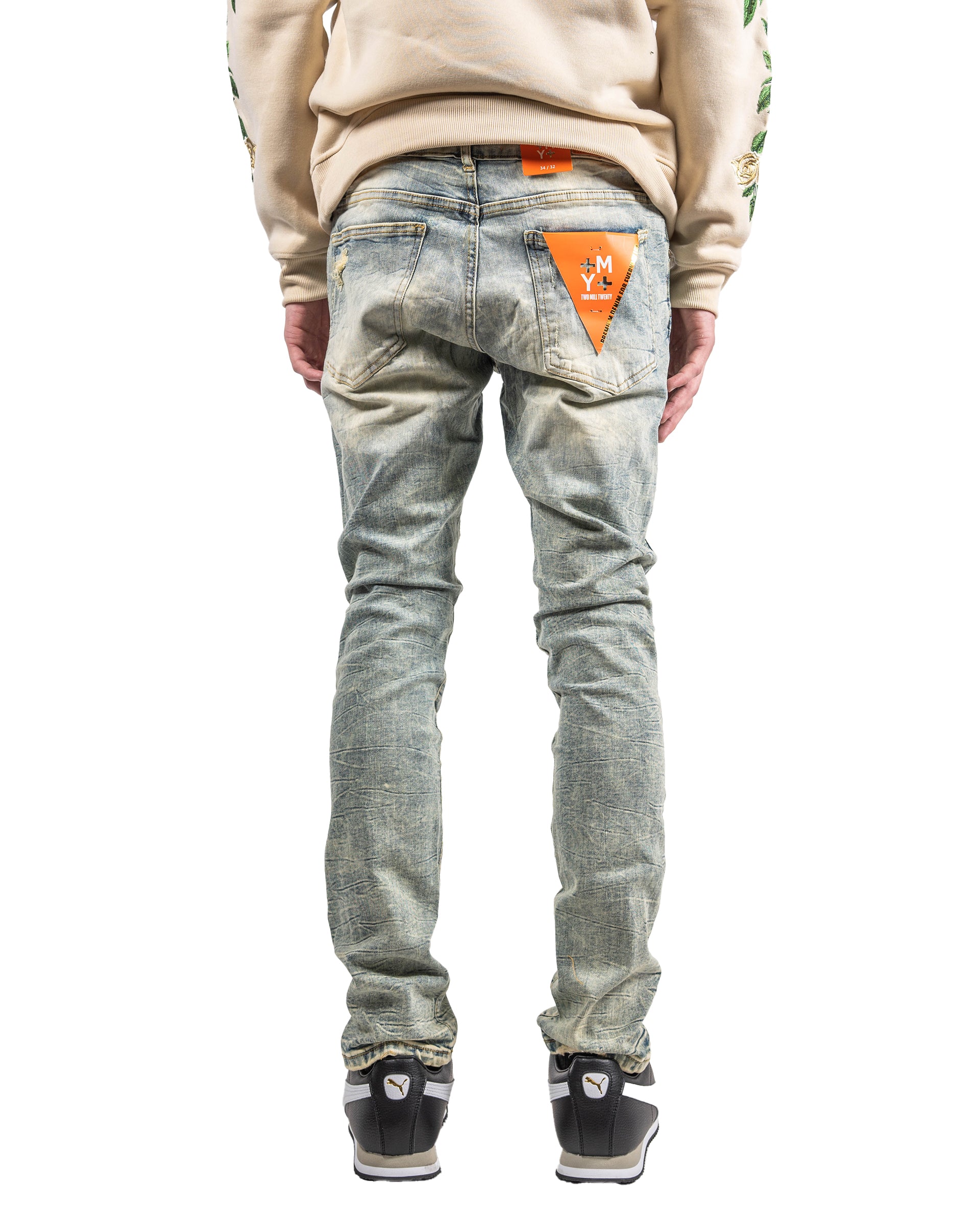 Aged Two-Tone Skinny Jeans in Vintage Blue