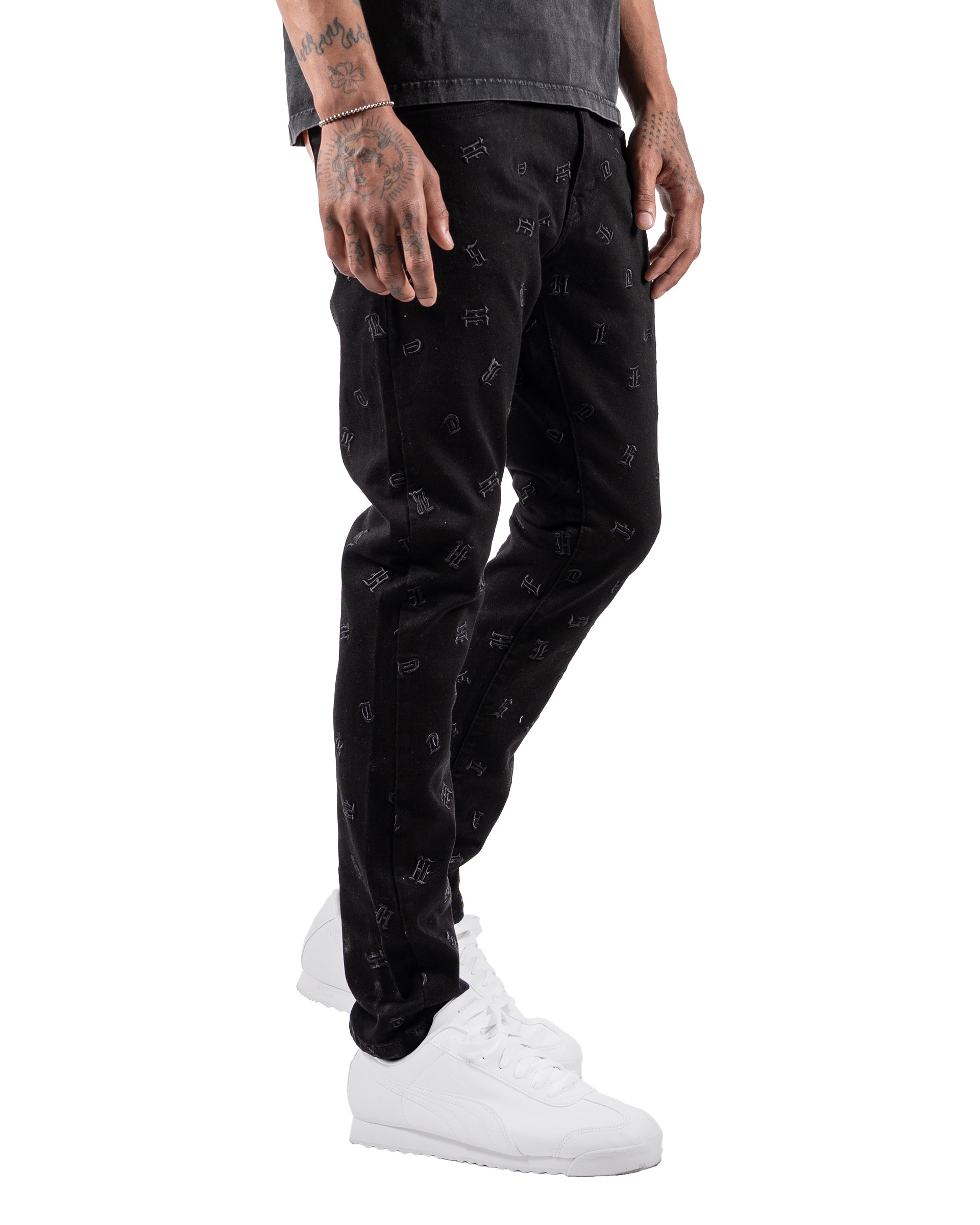 Monogram Skinny Jeans in Jet Black