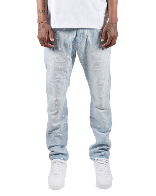 Monogram Skinny Jeans in Light Blue