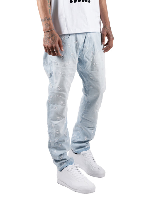 Monogram Skinny Jeans in Light Blue