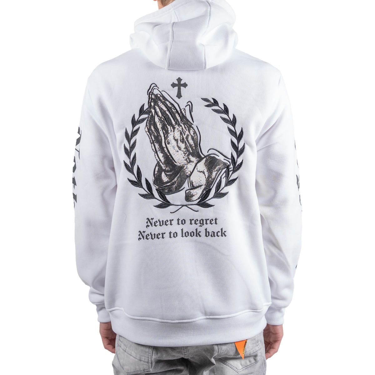 Men's Gold Praying Hands & Crosses Hoodie in White